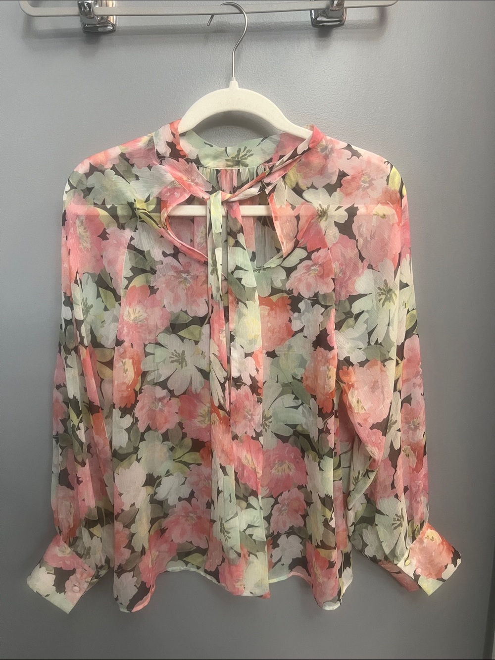 Zara Sheer Floral Blouse - Coral, Mint & White - Picture 2 of 2